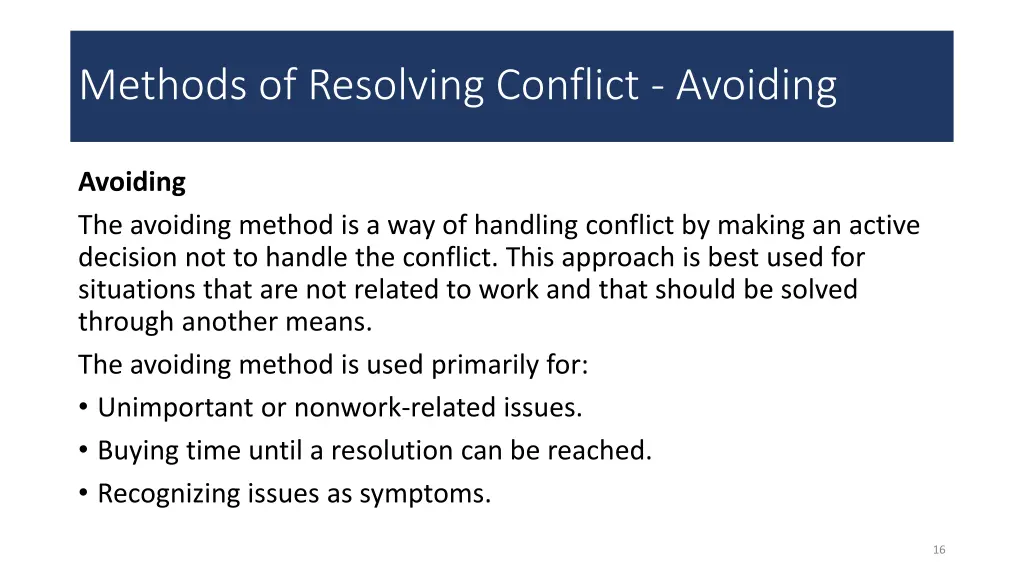 methods of resolving conflict avoiding