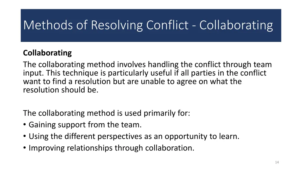 methods of resolving conflict collaborating