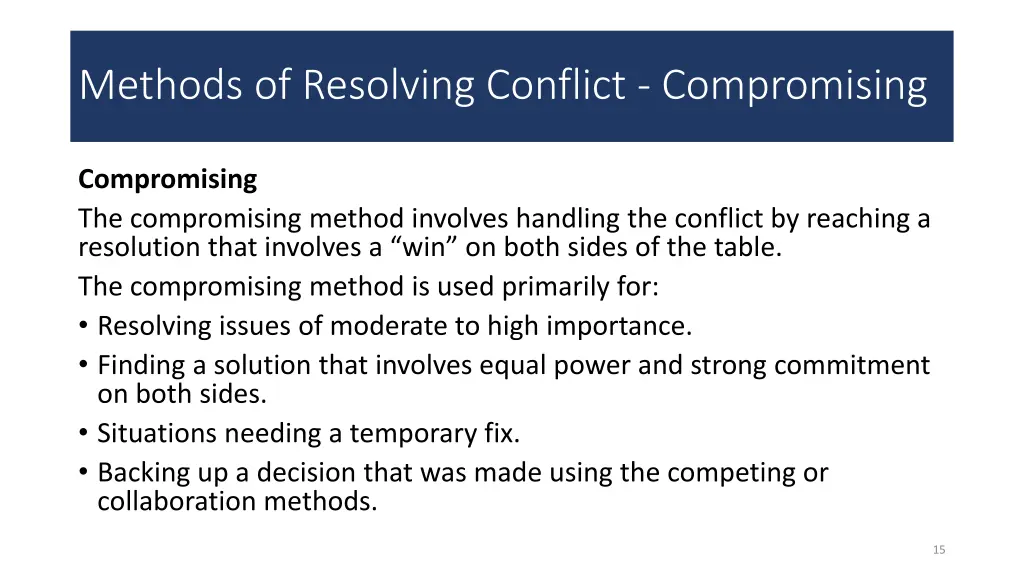 methods of resolving conflict compromising