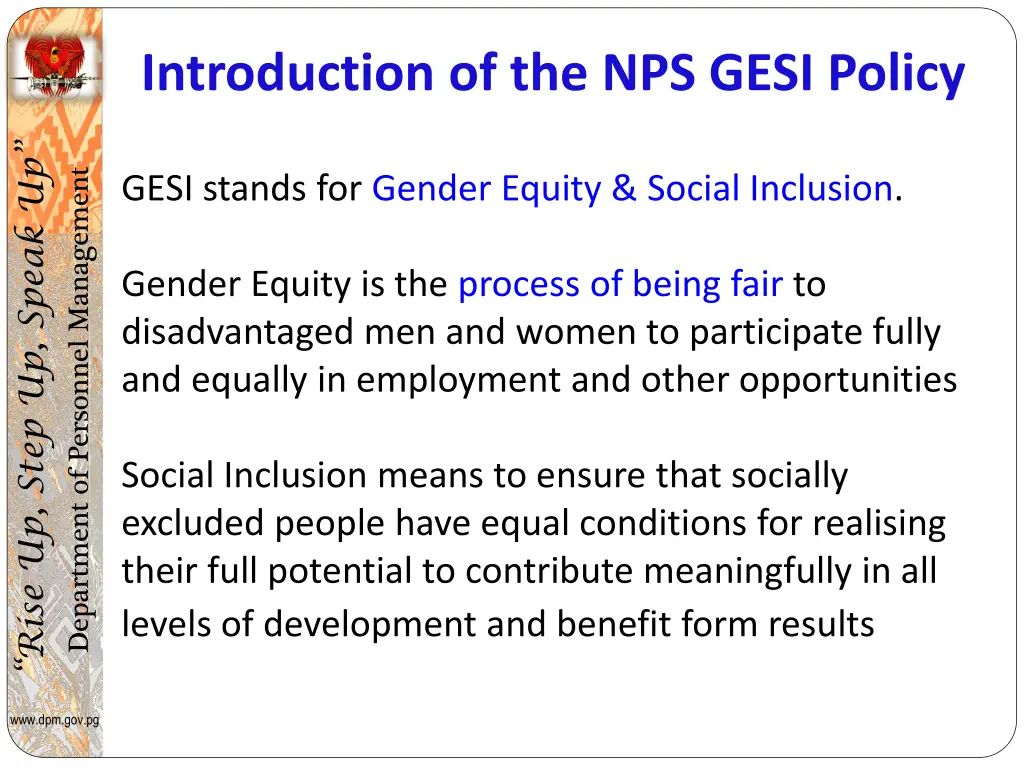 introduction of the nps gesi policy