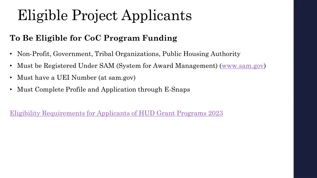 eligible project applicants