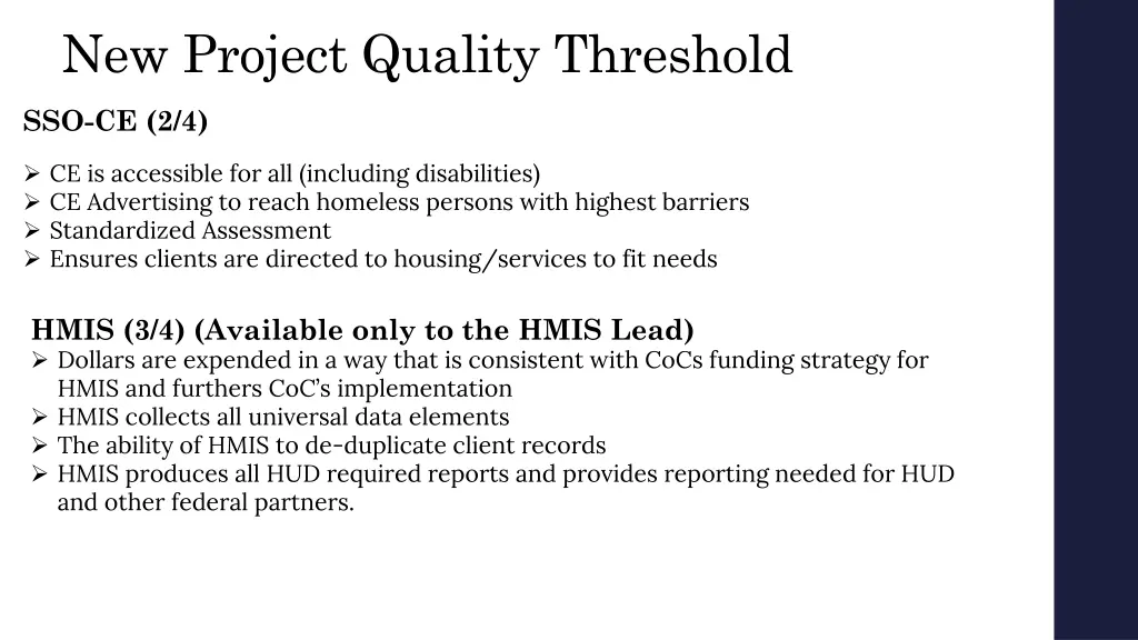 new project quality threshold 1