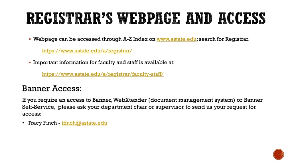 registrar s webpage and access