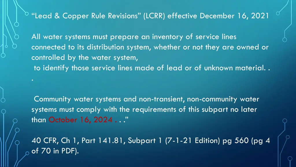 lead copper rule revisions lcrr effective