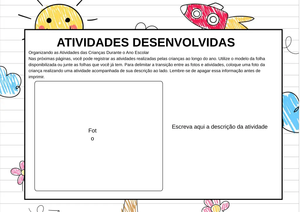 atividades desenvolvidas organizando