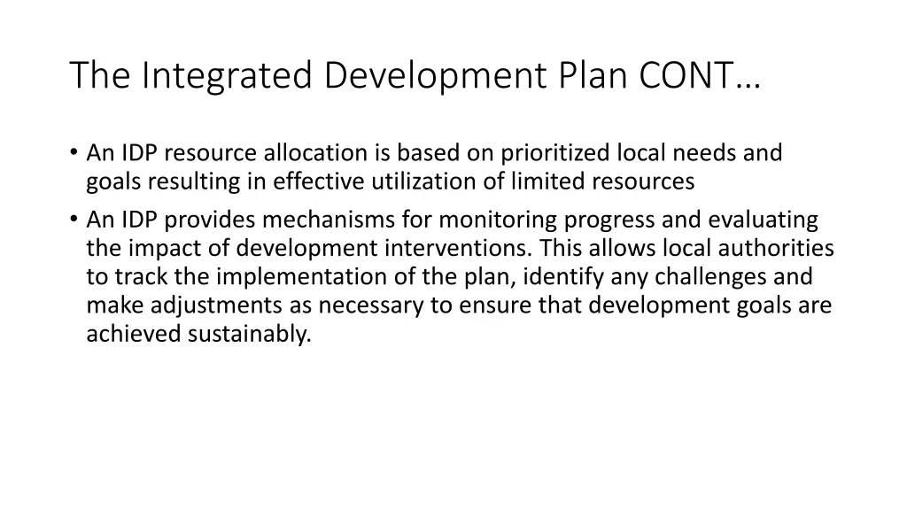 the integrated development plan cont 2