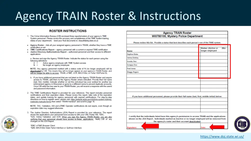 agency train roster instructions