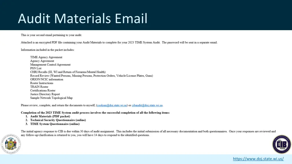 audit materials email