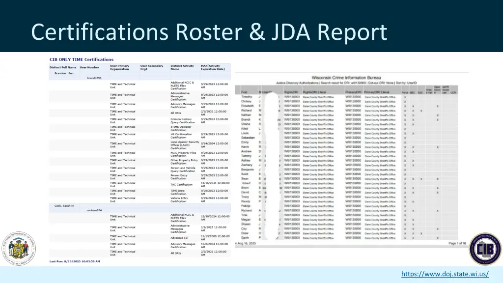 certifications roster jda report