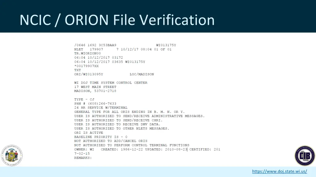 ncic orion file verification