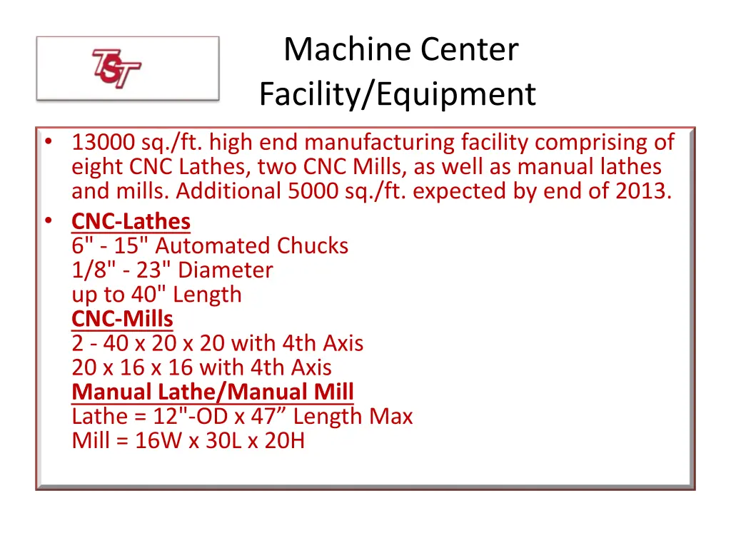 machine center facility equipment