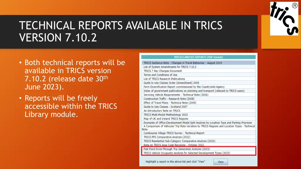 technical reports available in trics version