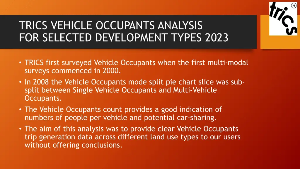 trics vehicle occupants analysis for selected