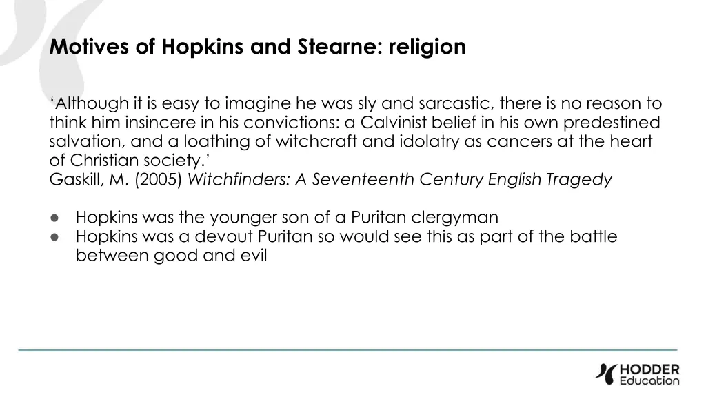 motives of hopkins and stearne religion