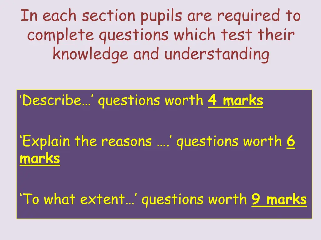 in each section pupils are required to complete 1