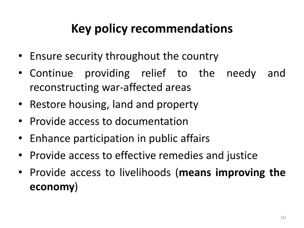 key policy recommendations