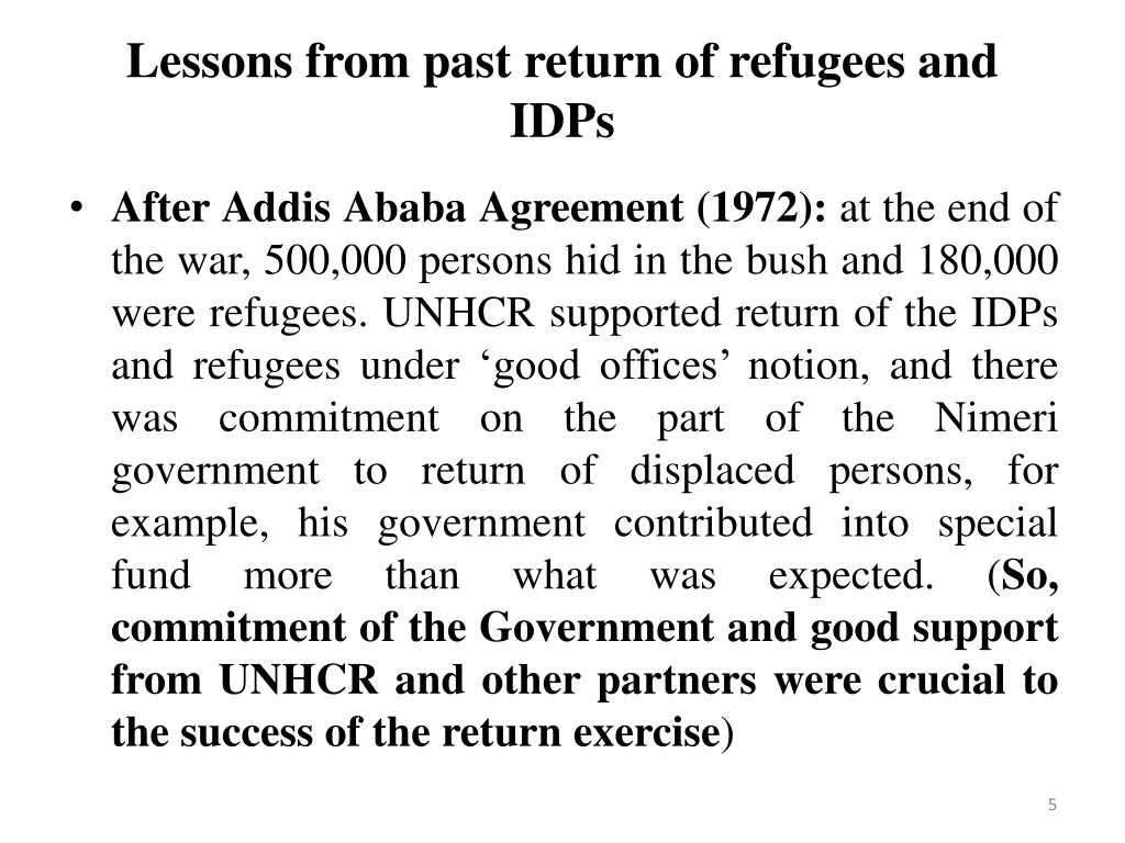 lessons from past return of refugees and idps