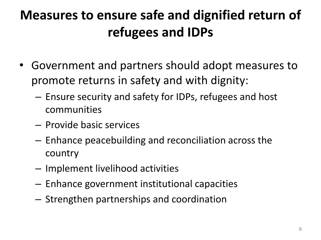 measures to ensure safe and dignified return