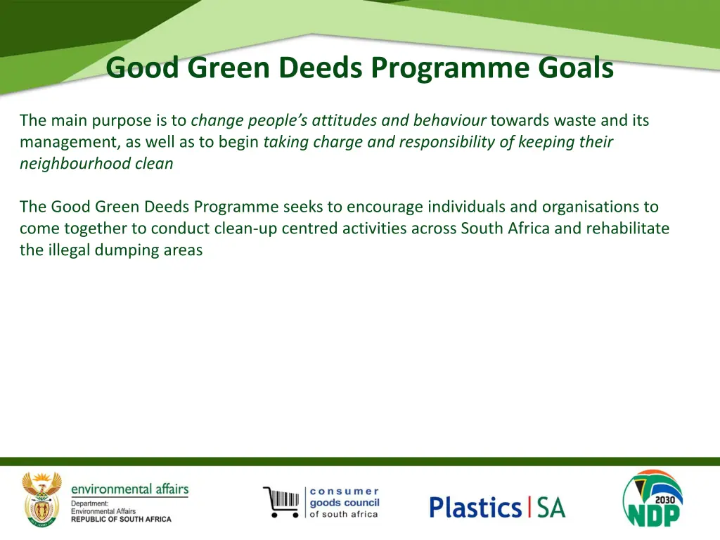 good green deeds programme goals