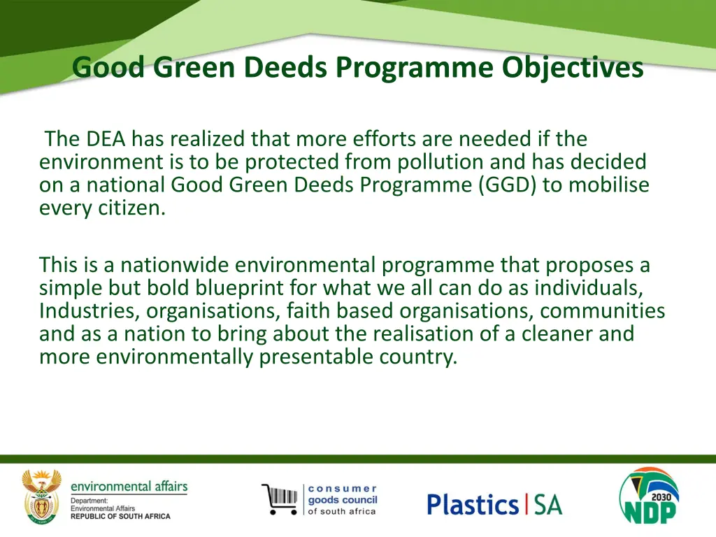 good green deeds programme objectives