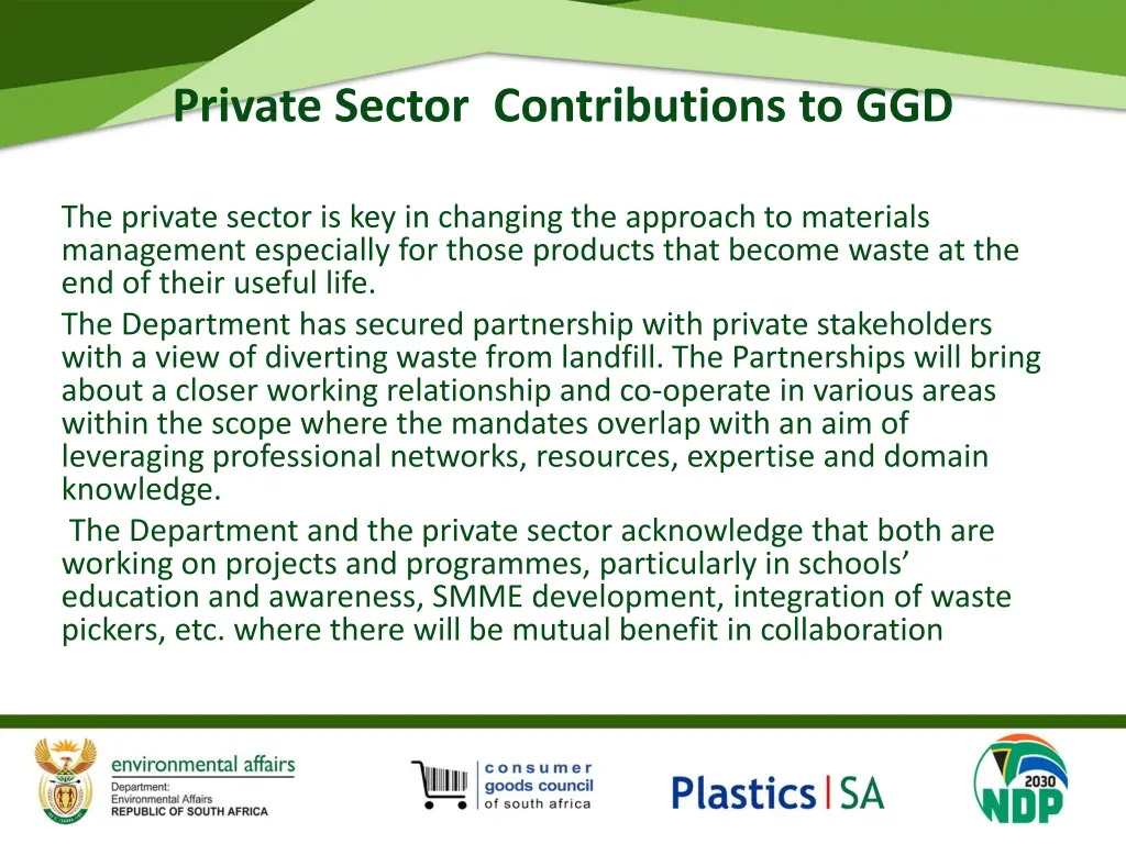 private sector contributions to ggd