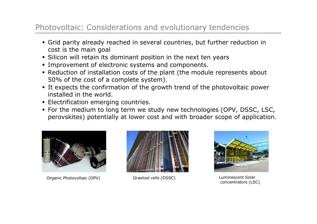 photovoltaic considerations and evolutionary