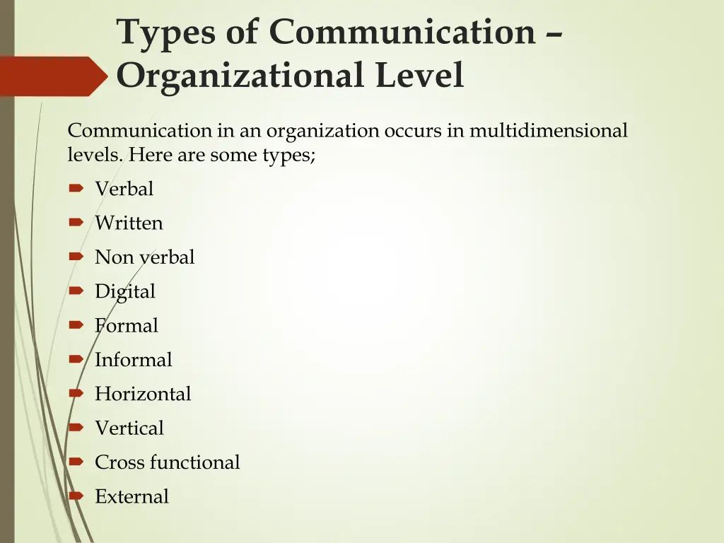 types of communication organizational level