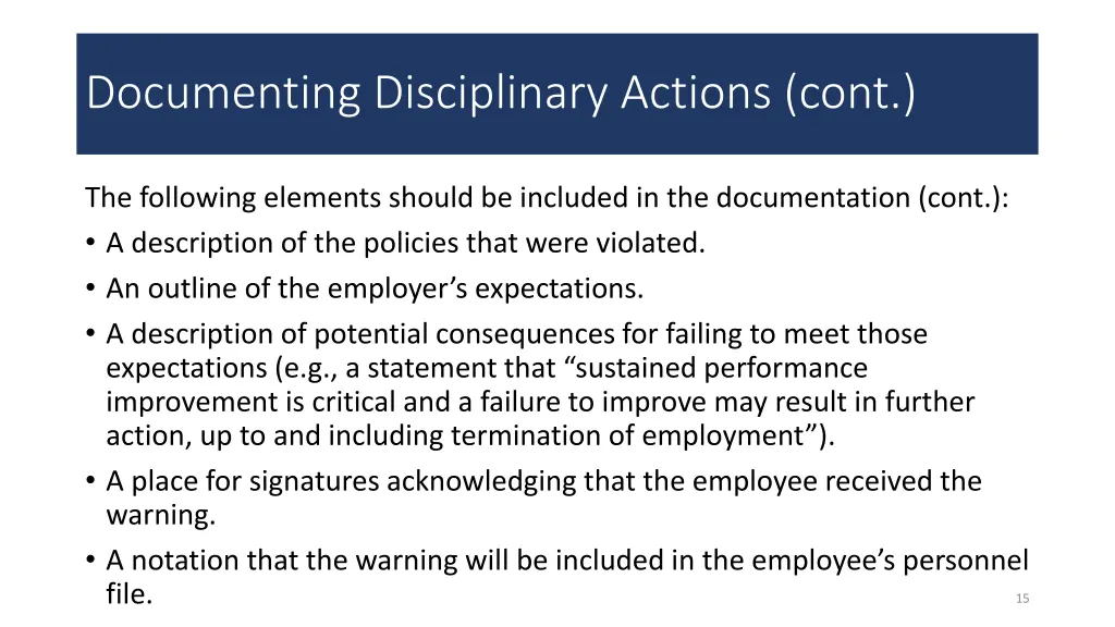 documenting disciplinary actions cont