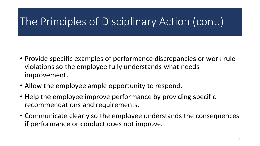 the principles of disciplinary action cont