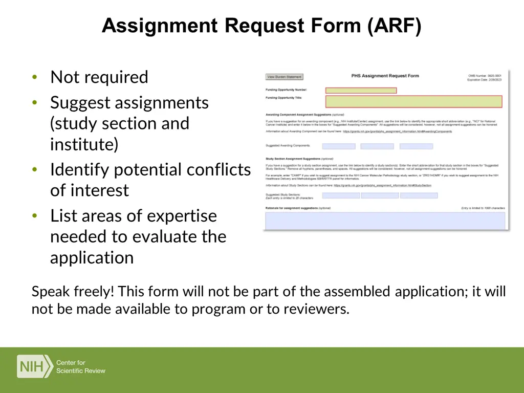 assignment request form arf