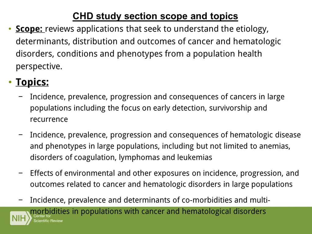 chd study section scope and topics scope reviews