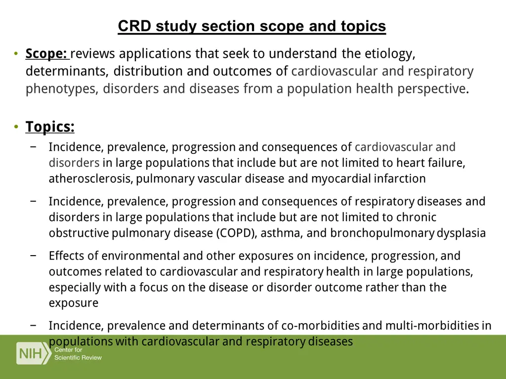 crd study section scope and topics