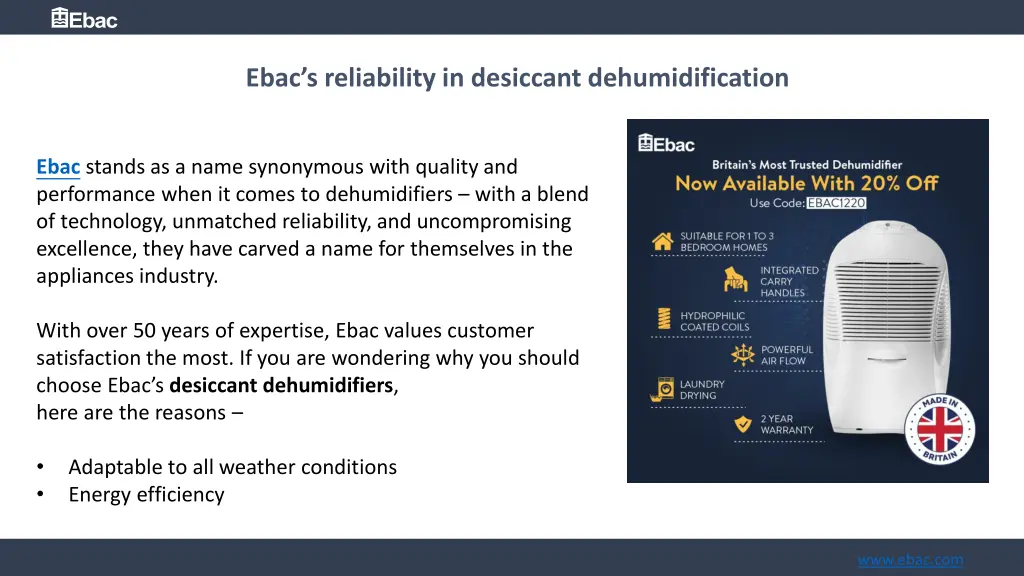 ebac s reliability in desiccant dehumidification