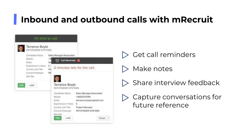 inbound and outbound calls with mrecruit