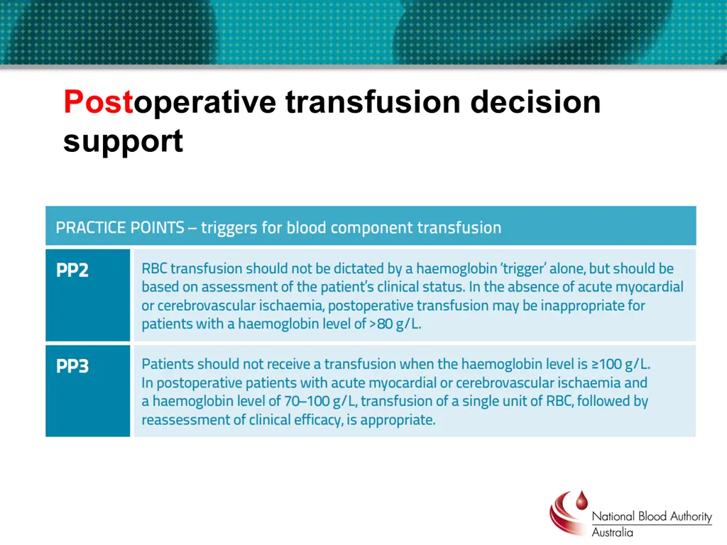 postoperative transfusion decision support