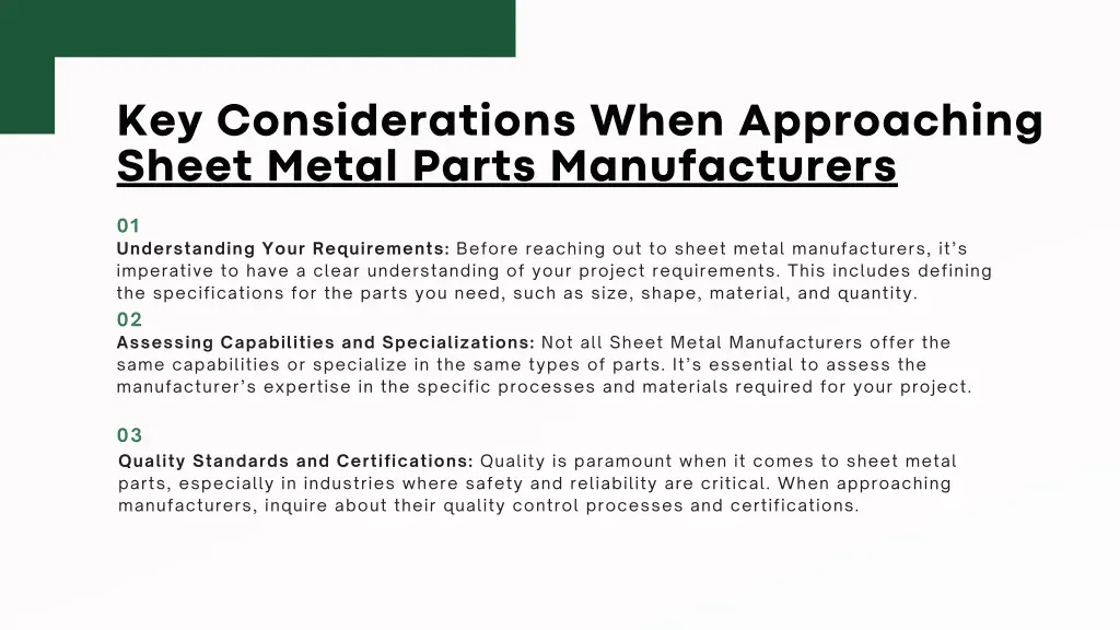 key considerations when approaching sheet metal