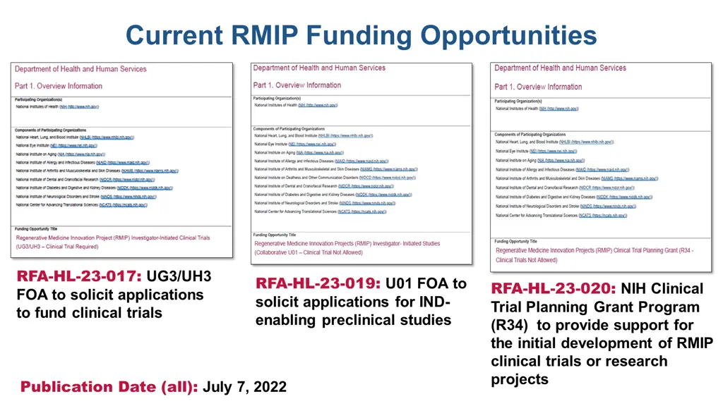 current rmip funding opportunities