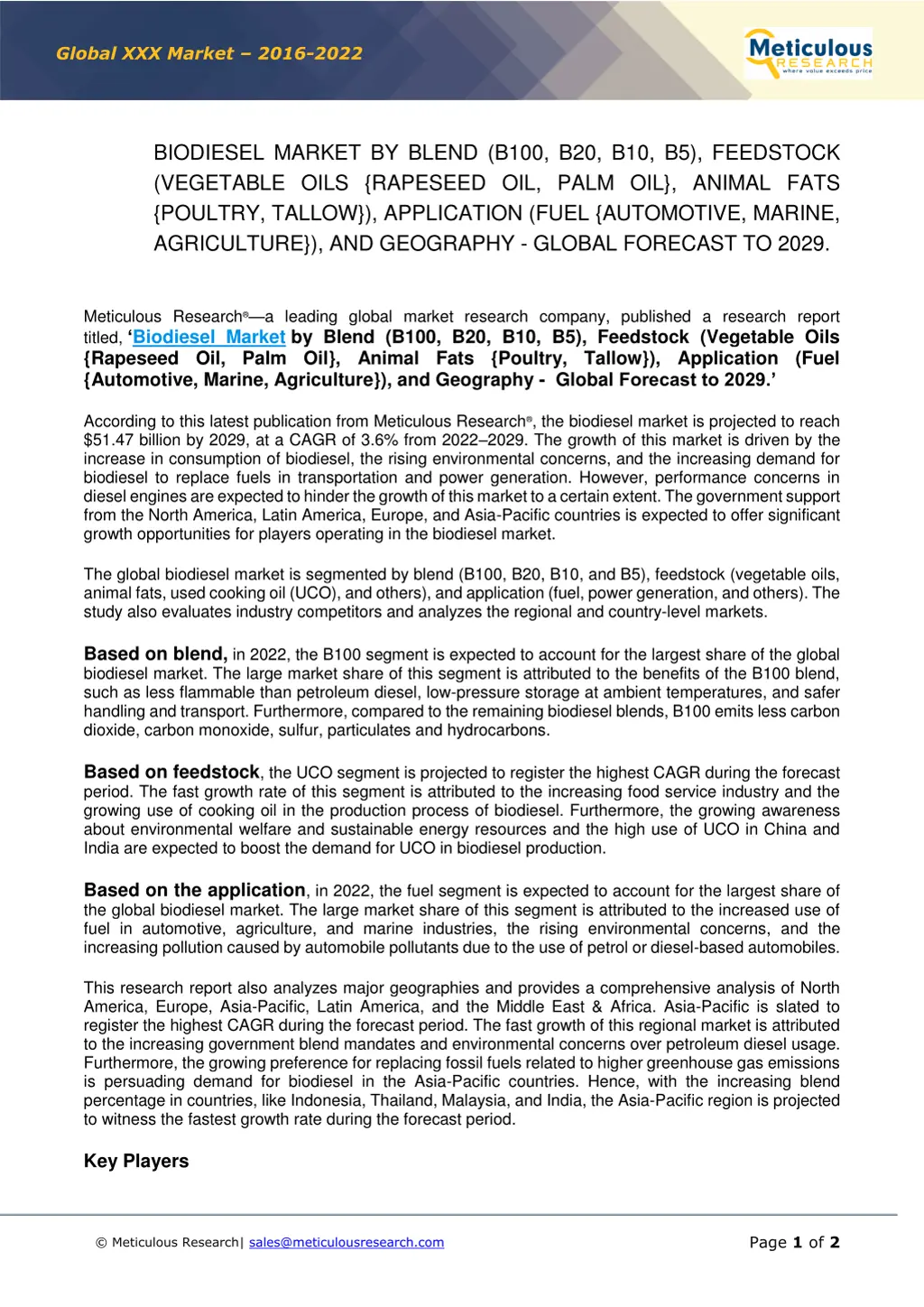 global xxx market 2016 2022