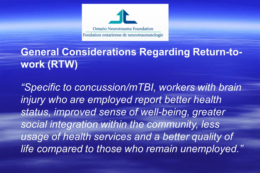 general considerations regarding return to work