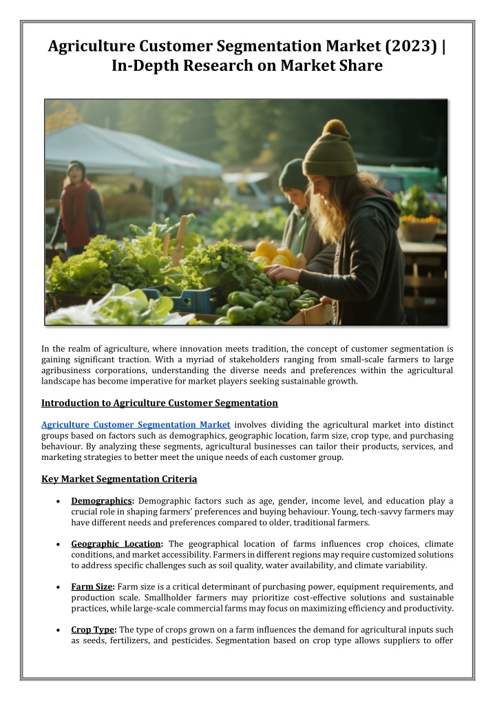 agriculture customer segmentation market 2023