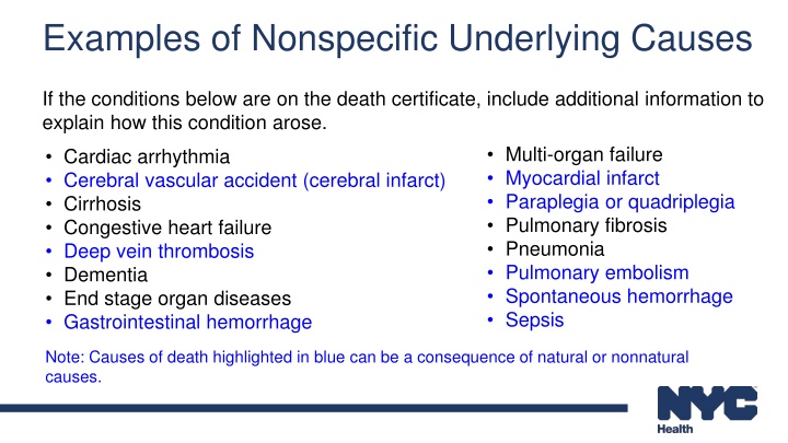 examples of nonspecific underlying causes