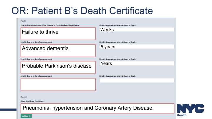 or patient b s death certificate