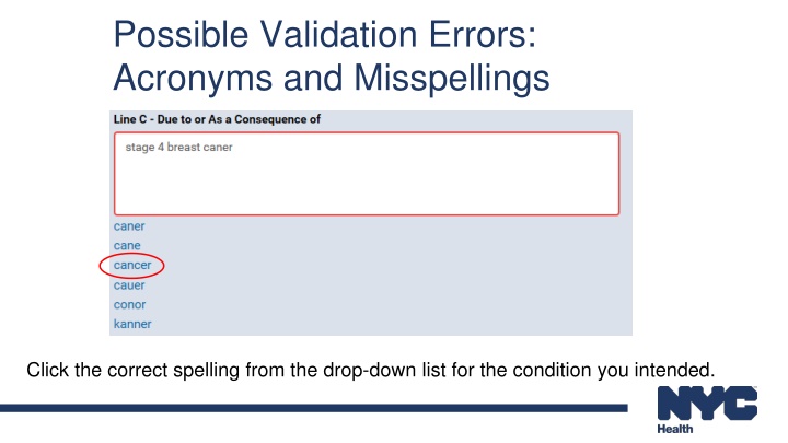 possible validation errors acronyms