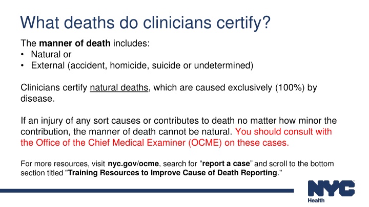 what deaths do clinicians certify
