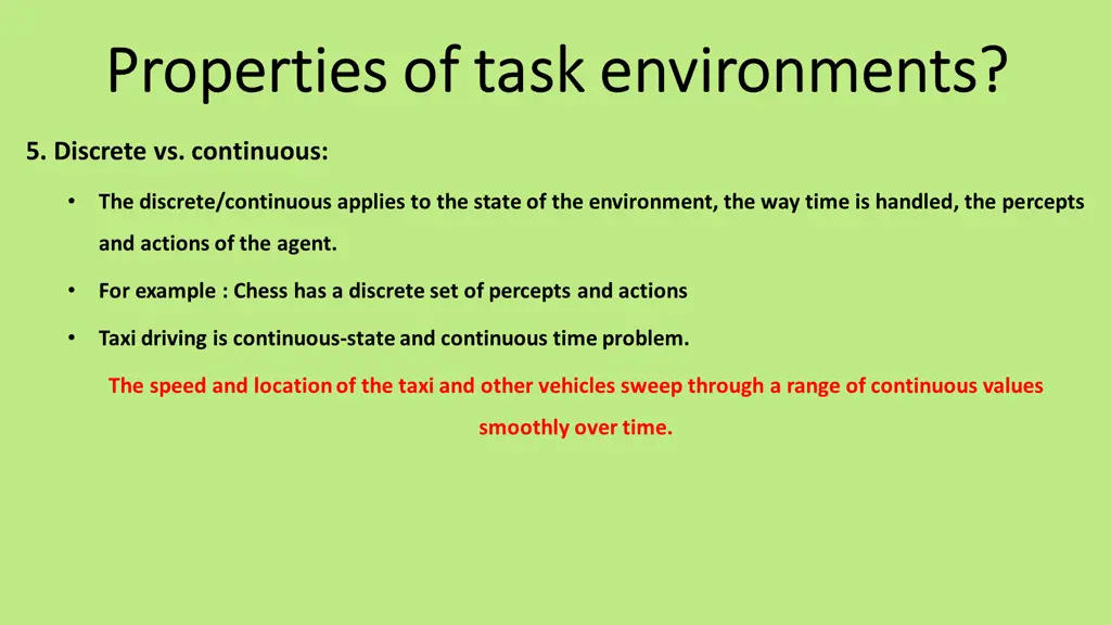 properties of task environments properties