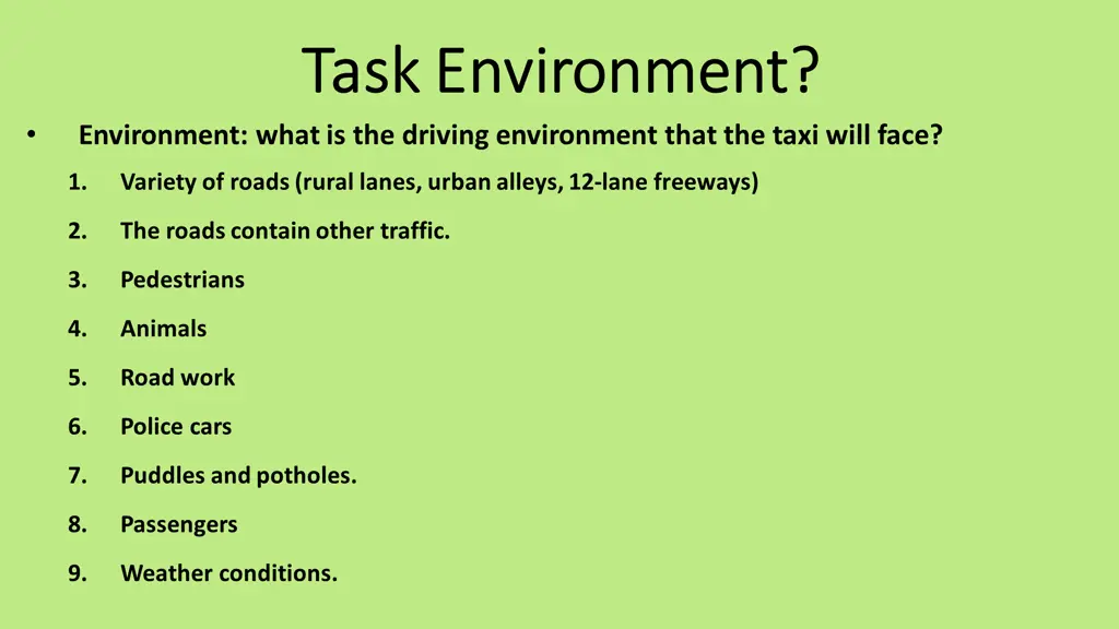 task environment task environment environment