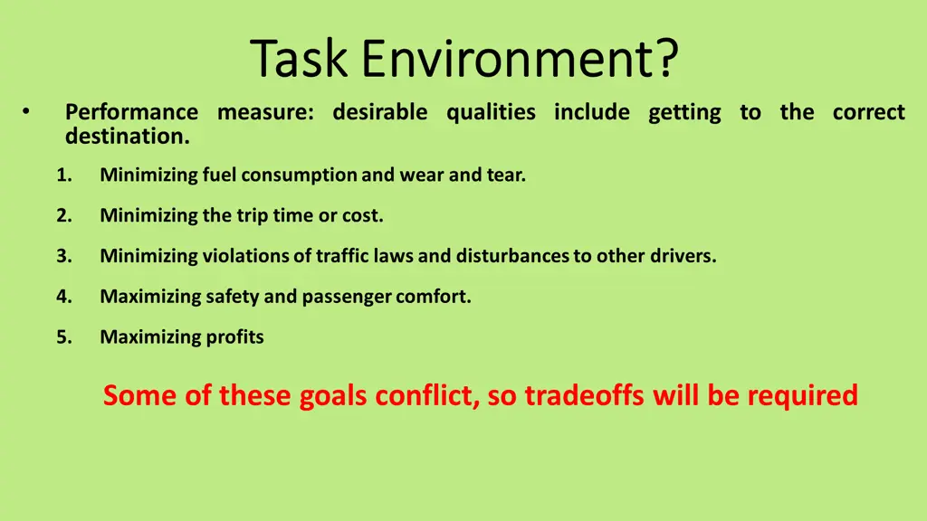 task environment task environment performance