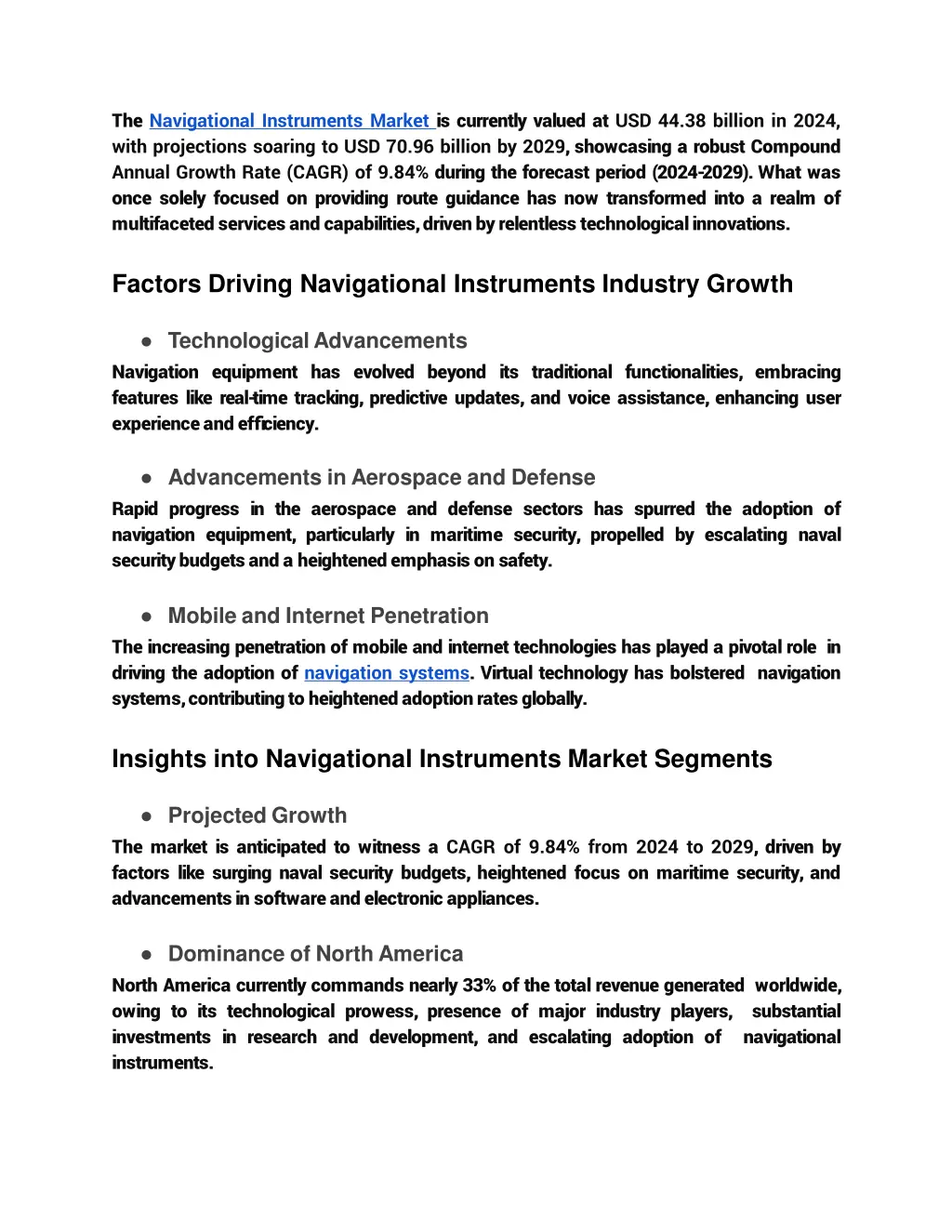 the navigational instruments market is currently