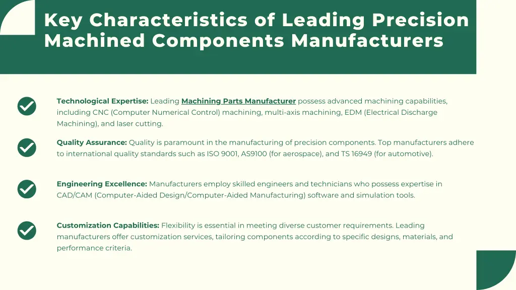 key characteristics of leading precision machined