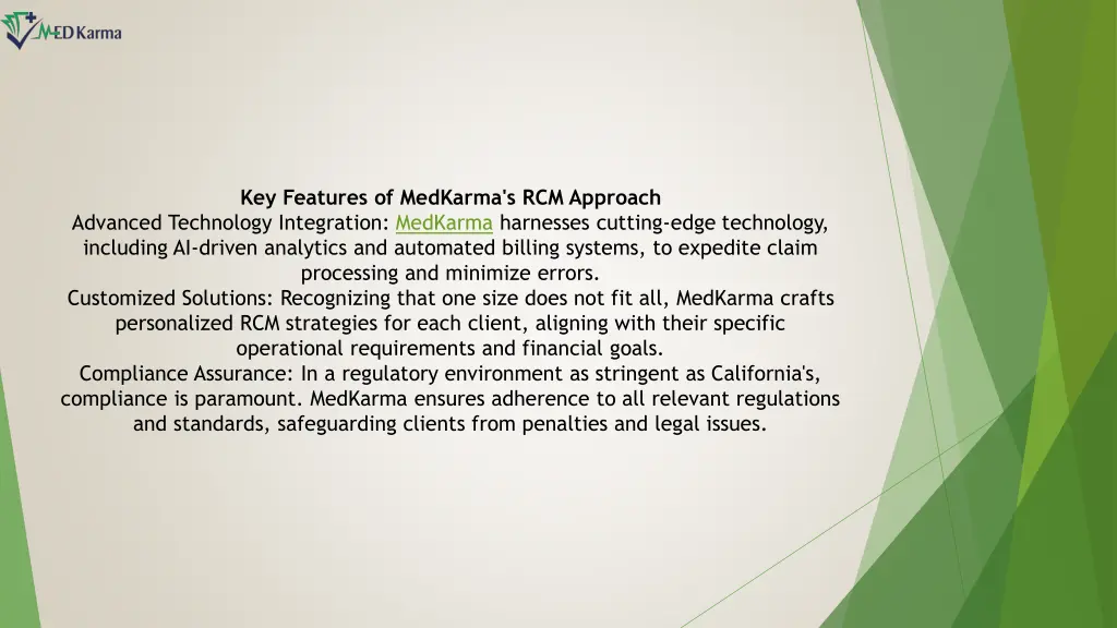 key features of medkarma s rcm approach advanced